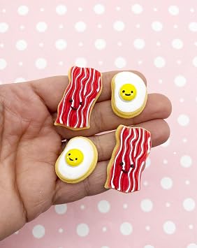 Breakfast Themed Frosted Sugar Cookie Cabochons, Bacon, Eggs, and Milk Cookies rdnqu 4 Pieces