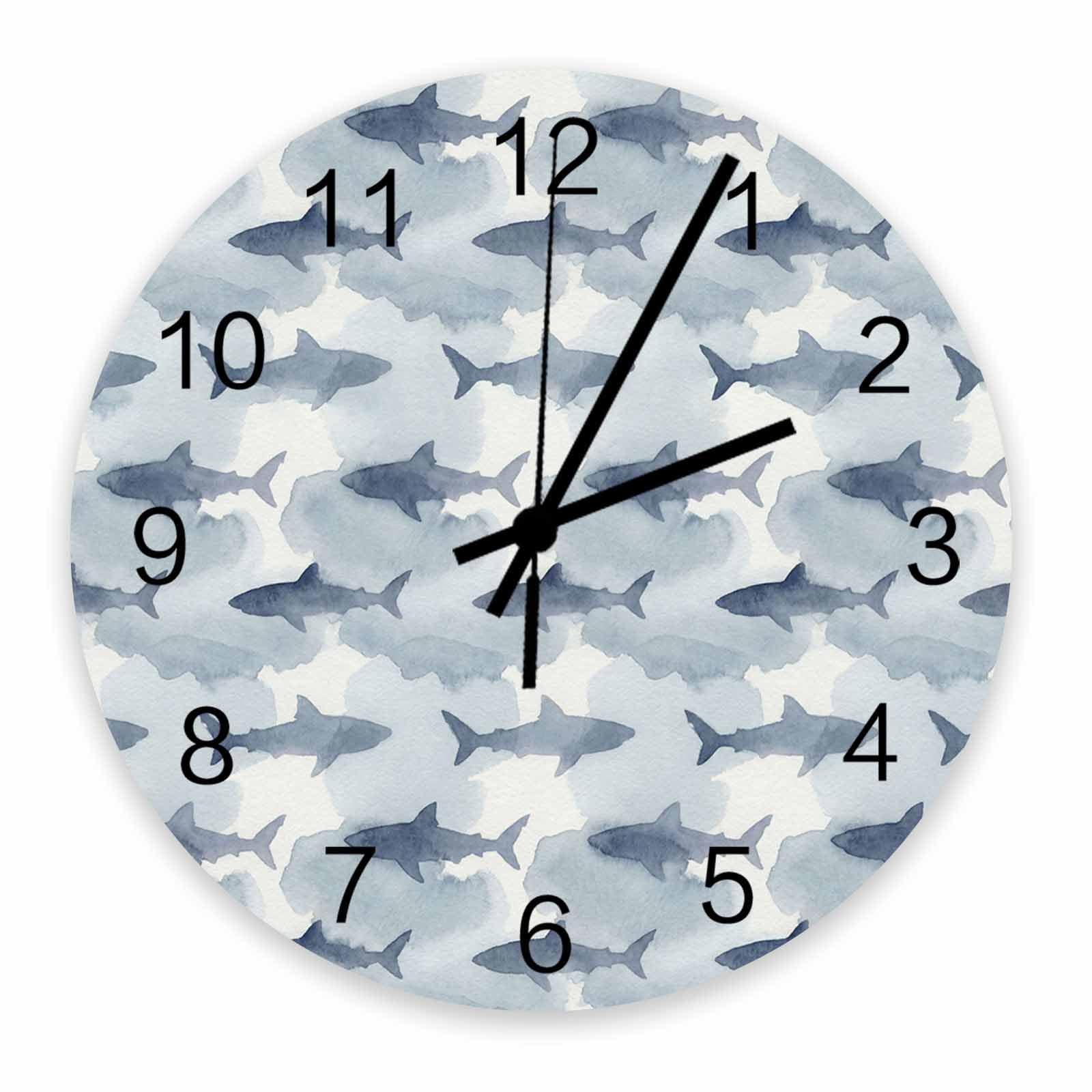 Horloge murale silencieuse haut de gamme requins bleus pour bureau