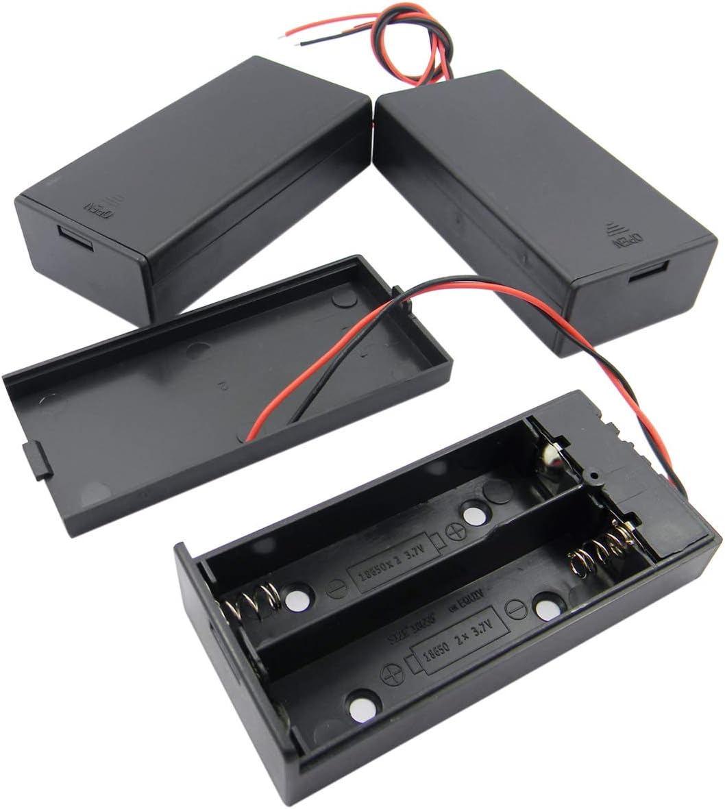 QY 3Set Black 18650 Lithium Battery Holder Case Storage Box with Thicker Wires and ON/Off Switch