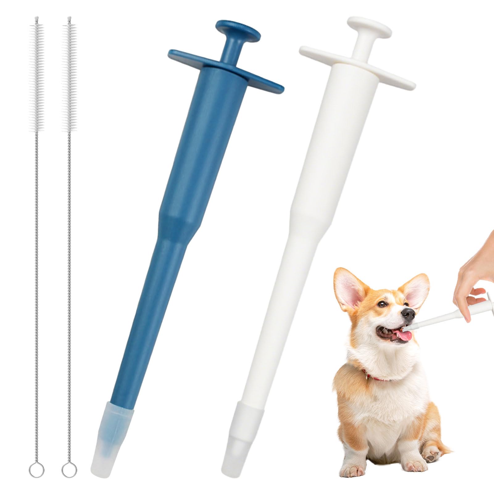 2PCS Pet Pill Plunger Popper,Pet Pill Dispenser,Animal Medicine Feeder Side Grip Press Type with Silicone Tip,Pill Popper for Cats with Clean Brush for Dogs Cats Birds Any Small Animals