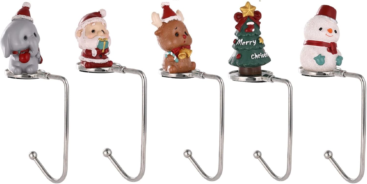 Set of 4 Christmas Stocking Holders, Uniquely Designed Xmas Fireplace Hooks Mantel Hooks Christmas Safety Hang Grip Stockings Clip for Christmas Party Decoration (Black Stocking Hangers)