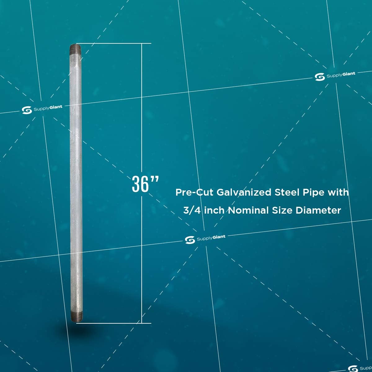 Get Special Price Supply Giant 3/4 Inch Galvanized Pipe, Three Quarter Inch Malleable Steel Pipes Fitting Build DIY Vintage Furniture, 3/4 x 36 Pack Of 5