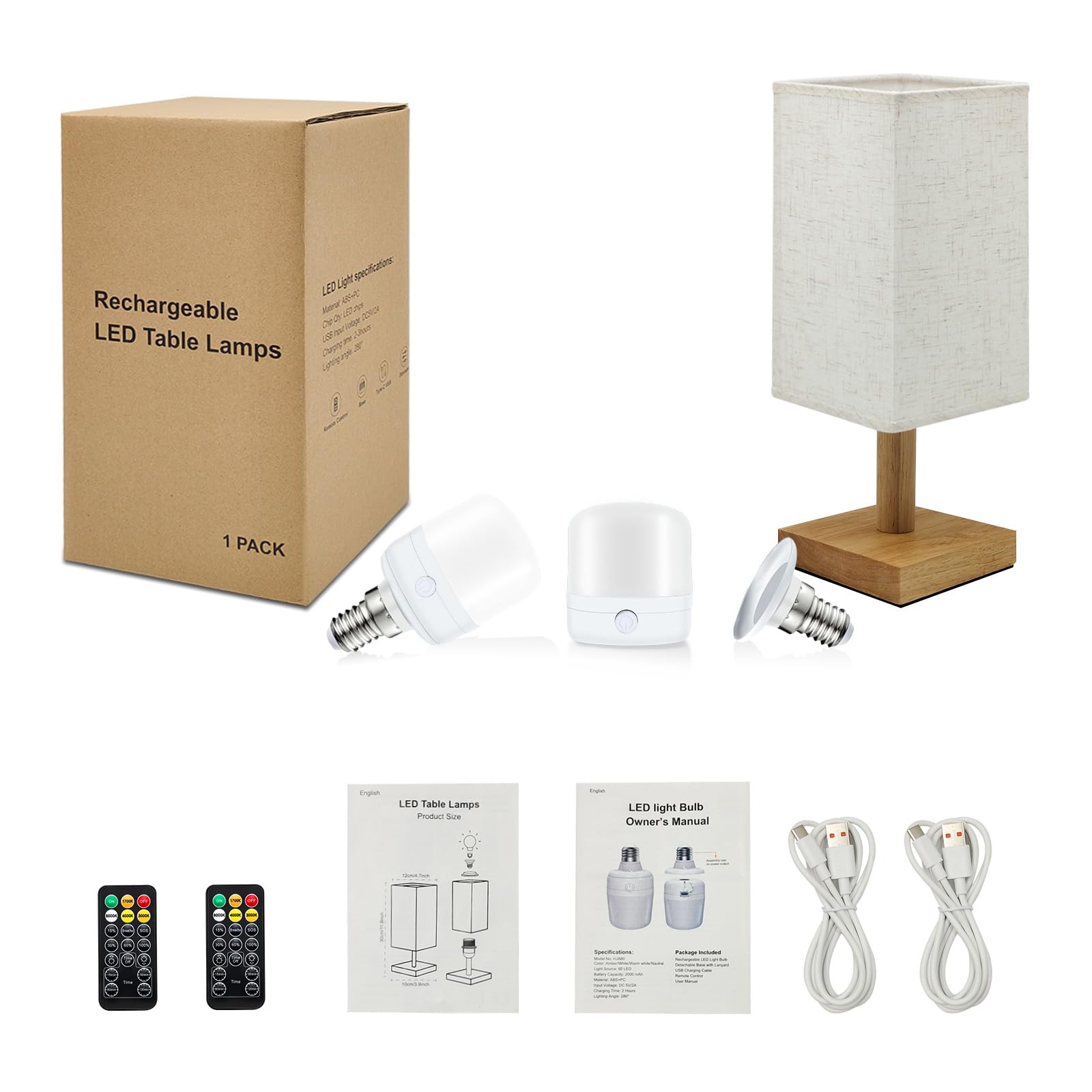 Joyes Rechargeable Table Lamp, Cordless LED Lamp with Fabric Shade, Dimmable, Remote, 4 Color Temps, Timer - Image 2