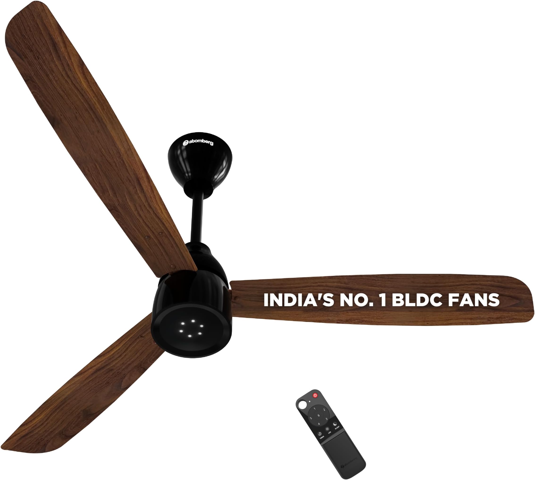 atomberg Renesa Enzel 1200mm BLDC Ceiling Fan with Remote | 5 star | Advance Air+ Technology | LED Speed Indicator | Low Noise | Sleek Design | Power Saving | 3 Year Warranty | Dark Walnut
