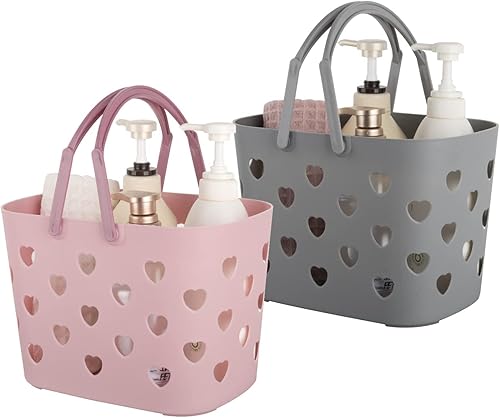 Anyoifax Paquete de 2 cestas de almacenamiento portátiles de plástico con asa para baño, despensa, cocina, dormitorio universitario, garaje, juego