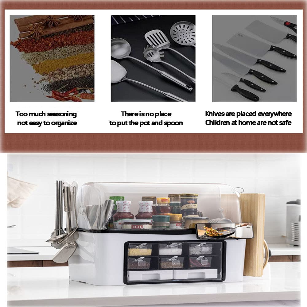 Multi-Funcional Caja De Especias De Cocina,para Almacenamiento ​de Especias, rascos de Especias de pie con Soporte para teléfono móvil, Tipo de cajón, Juego de frascos para condimentos,Red