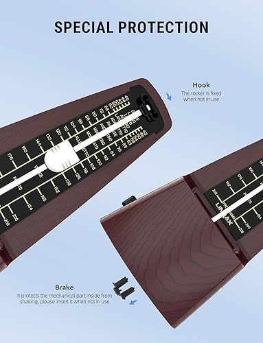 Miniatura 4 de Linrax Metrónomo mecánico M2 para piano, guitarra, bajo, ukelele, tambor, violín, saxofón, trompeta y otros instrumentos musicales, ritmo y ritmo de