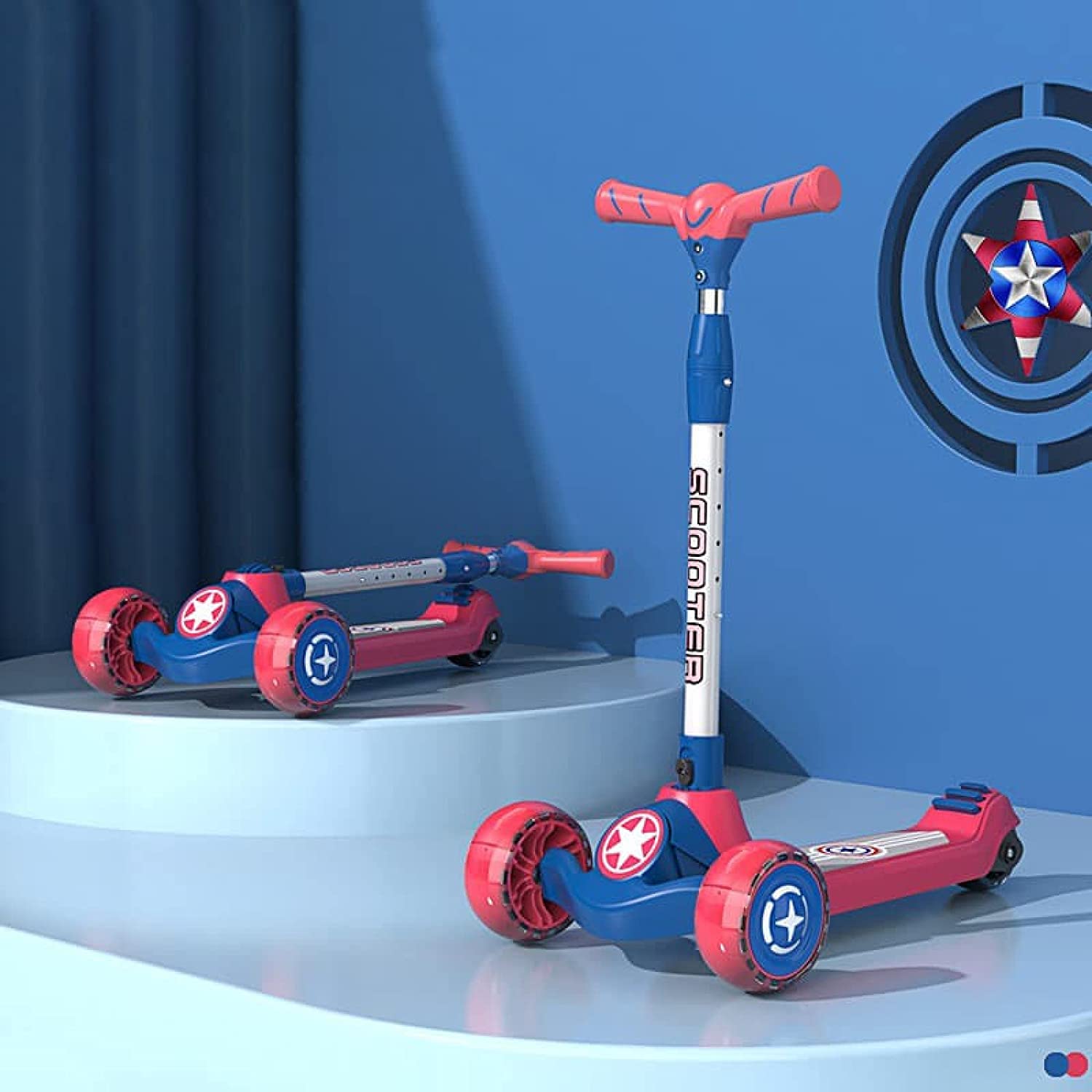 Glider Toddler Scooter for Kids Ages 3-12 Years Old Boy Girl with 3 Wheel LED Lights, 6-Level Adjustable Handlebar & Foldable Design & Extra-Wide Deck & Lean-to-Steer (Red & Blue) (B0C3MPNF4B) Amazon Price History, Amazon Price Tracker