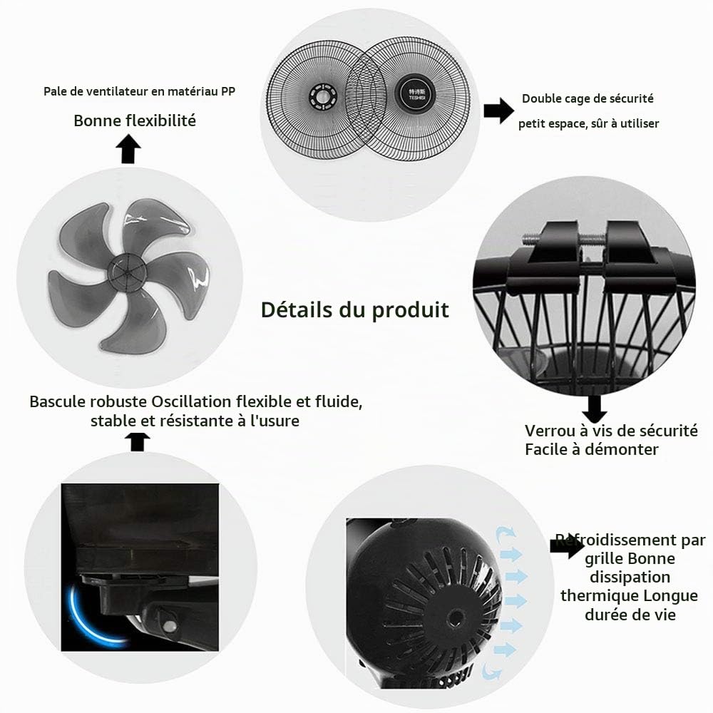 HLILY Ventilateur Mural,16 Pouces Ventilateur Mural Oscillant,Ventilateur Électrique avec Télécommande/Minuteur,3 Vitesses,15 Pales,Ultra-Silencieux,pour Cuisine/Maison