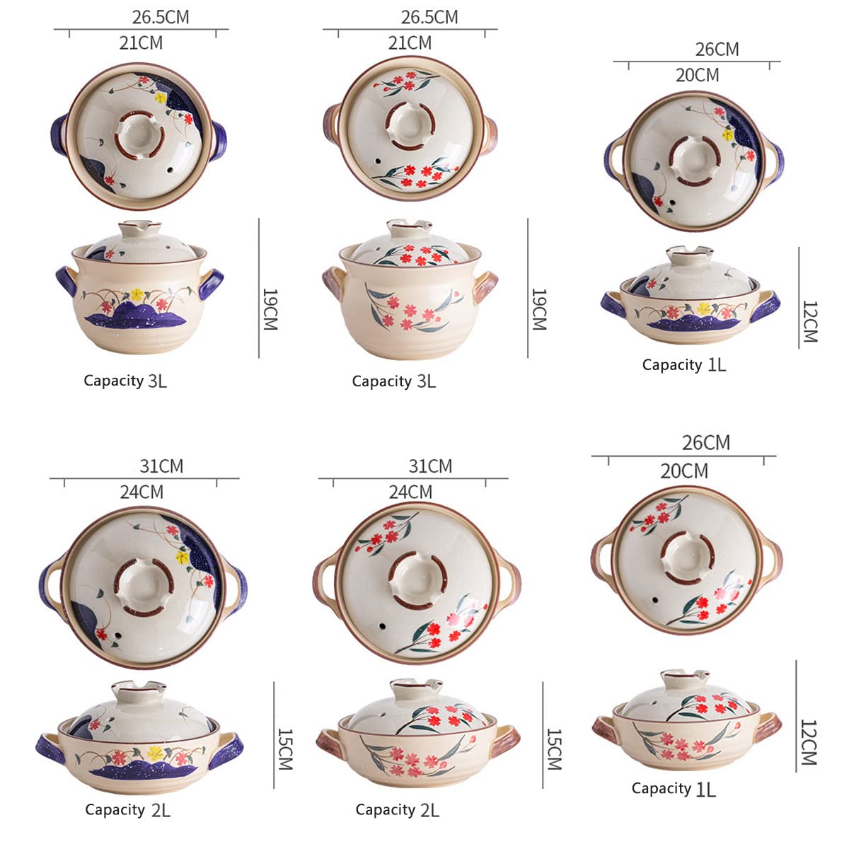 Olla De Hierro Fundido Esmaltada Estilo Japonés Olla De Estofado De Sopa Pintada A Mano De Alta Temperatura Hogar Duradero Cazuela Duradera Cocina para Estofar, Asar, Cocinar,Azul,1.5L