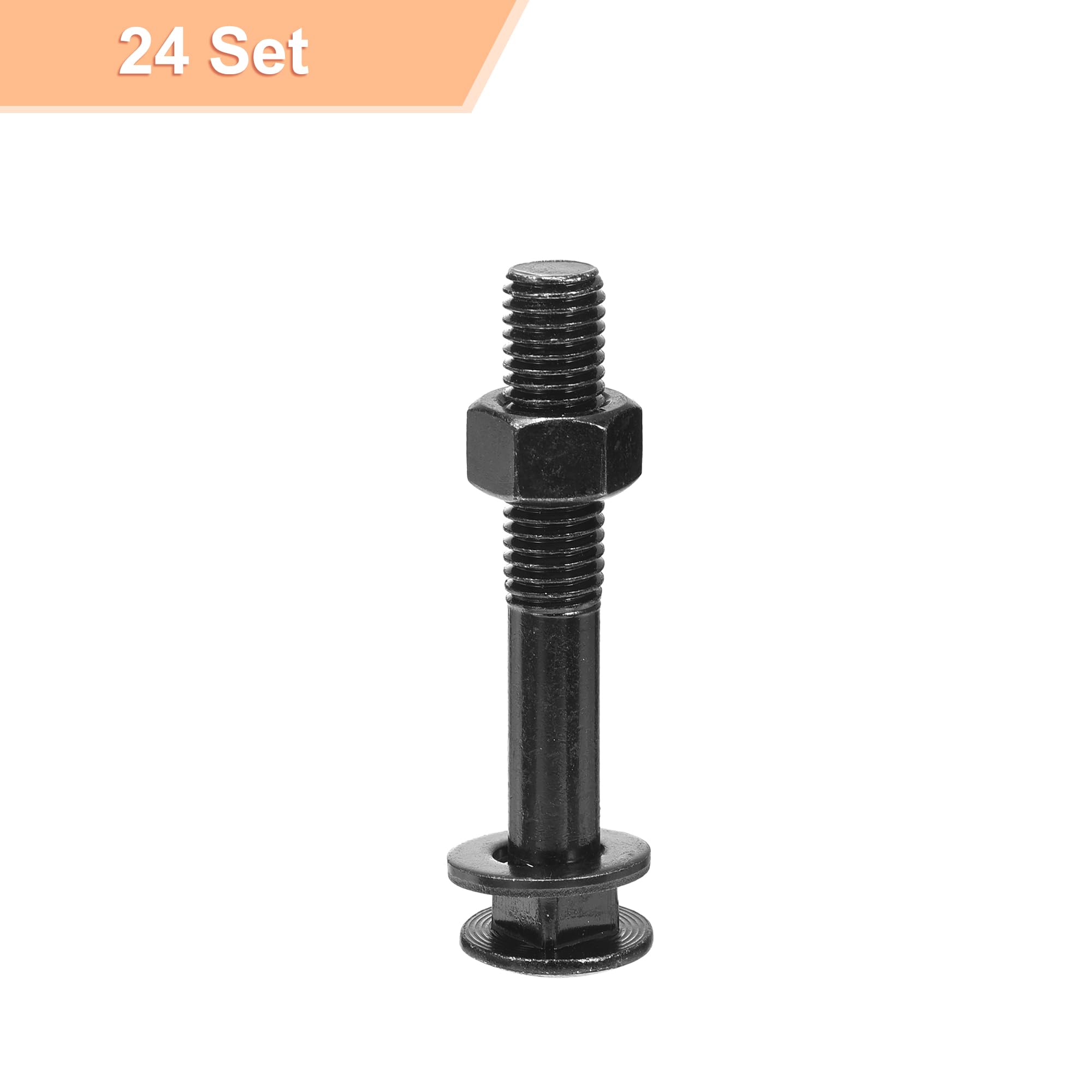 sourcing map Bulloni a testa quadrata M12 x 75 mm con dadi e rondelle, 24 viti in acciaio inossidabile 304 a testa tonda a collo quadrato, nero