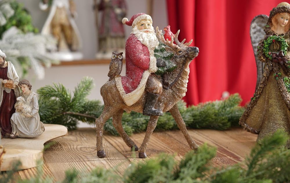 VILLA ITALIA Weihnachtsschmuck - Weihnachtsfigur - Weihnachtsmann auf Rentier 28 cm - Weihnachtsbaum - Weihnachten - Weihnachten - Weihnachten - Weihnachten - Weihnachten - Geschenk - Schnee