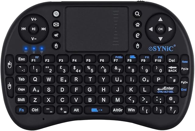 eSynic Mini Wireless Keyboard 2.4G XBMC Keyboard Touchpad Mouse Combo- Multi-media Portable Handheld Android Keyboard- for Google Android Smart TV Box HTPC IPTV Raspberry PI3 PS3- British Layout-Black