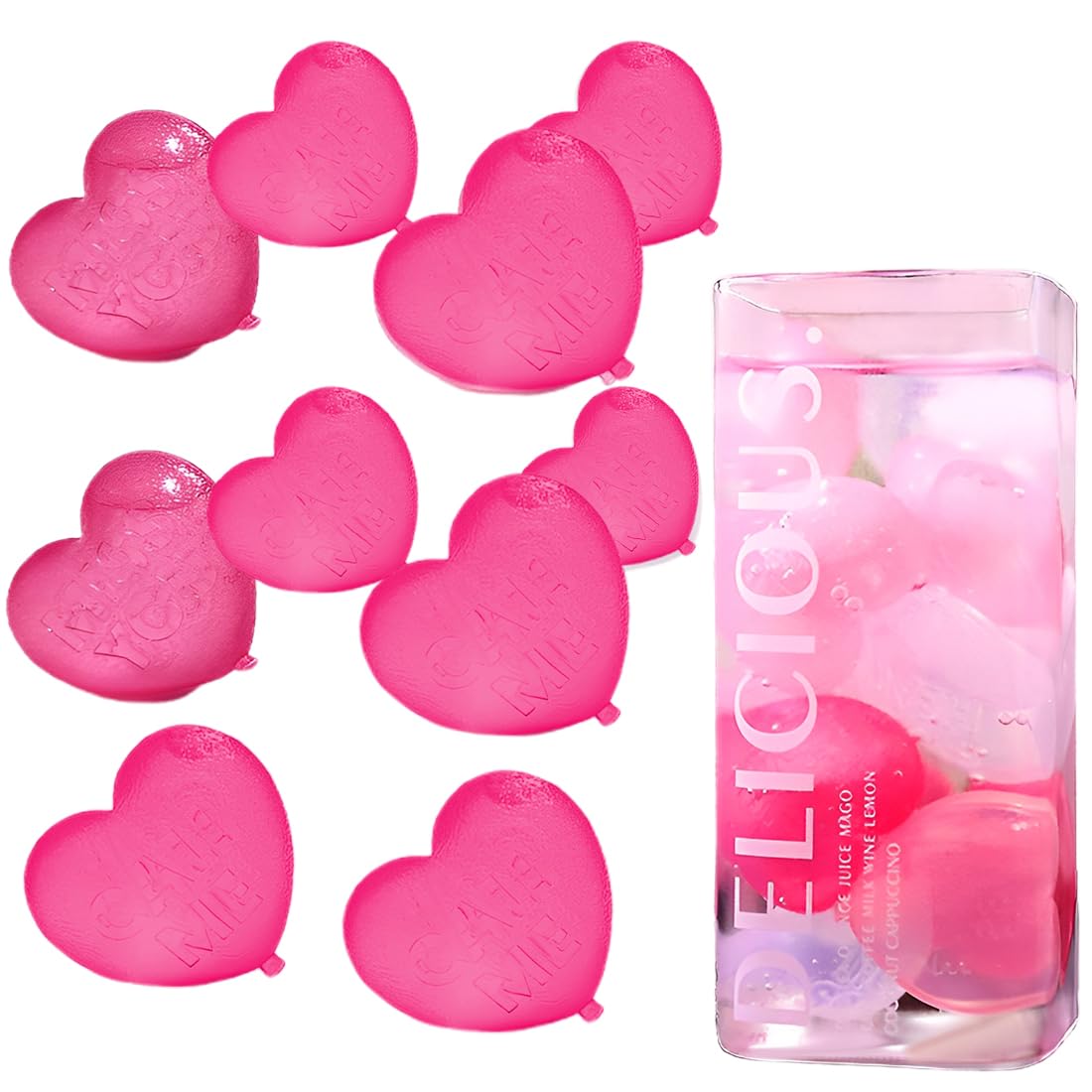 12 unidades reutilizables, cubitos de hielo para fiestas, diseñados para enfriar bebidas, hielos reutilizables en colores fantásticos para refrescar bebidas (Love)
