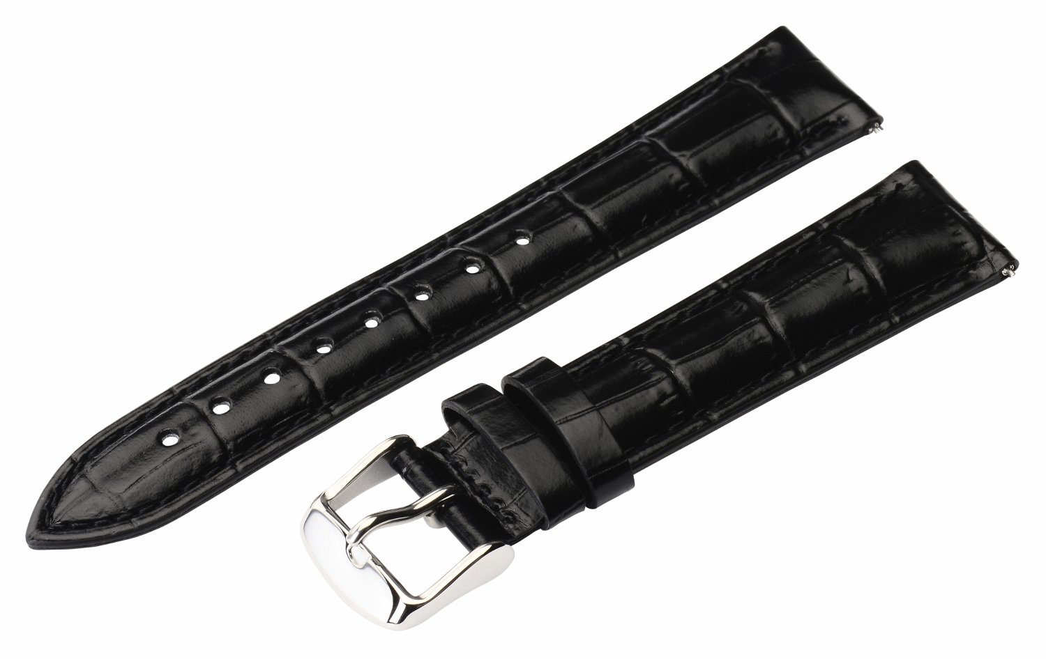 Clockwork Synergy - 2 Piece Ss Leather Classic Croco Grain Interchangeable Replacement Watch Band Strap 13mm - Solid Black - Men Women