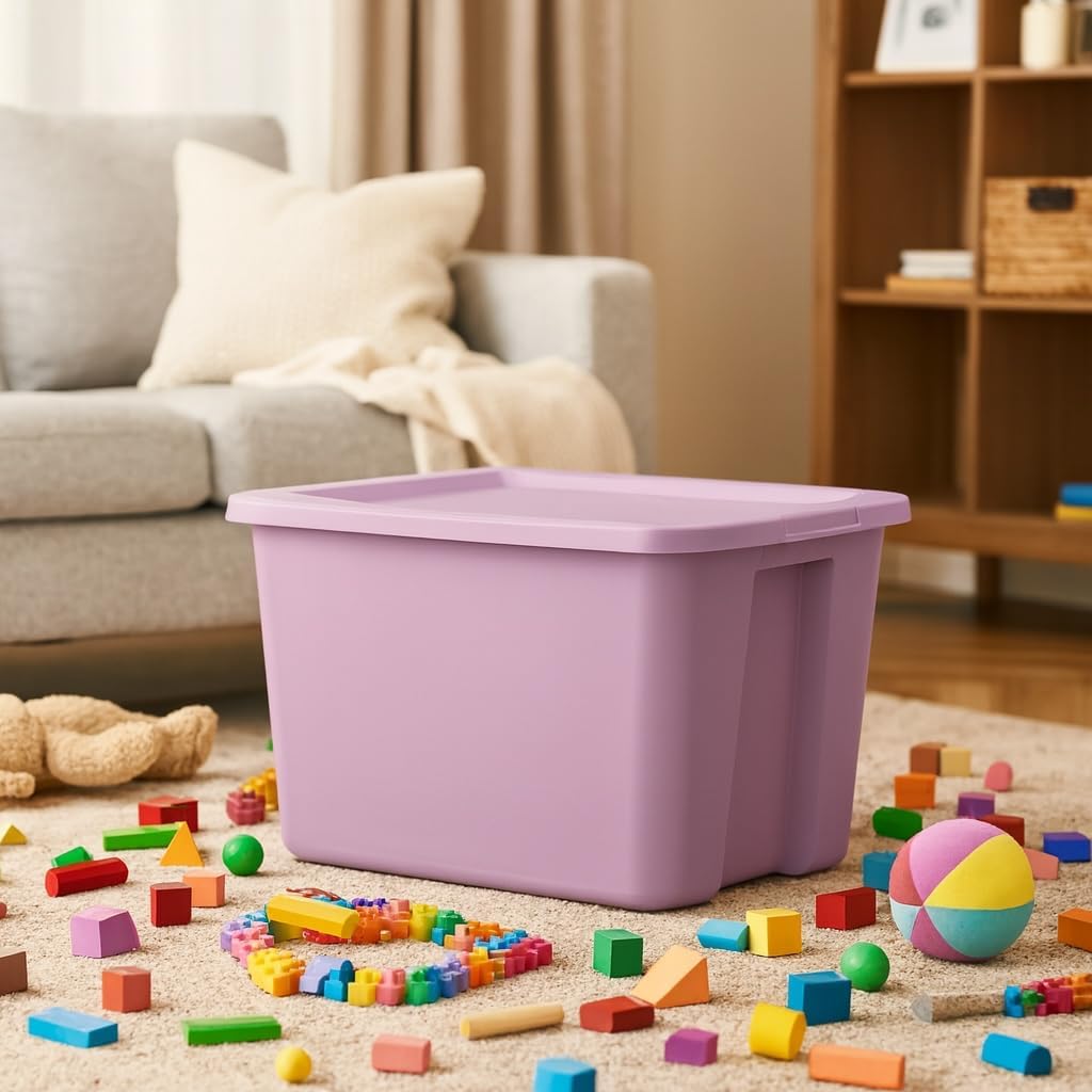 Purple 8-Pack 18 Gallon Plastic Storage Bins with Snap-On Lids, Stackable Lidded Containers with Comfortable Integrated Handles for Camping Gear, Sports Equipment, Tools, Blankets & Sleeping Bags