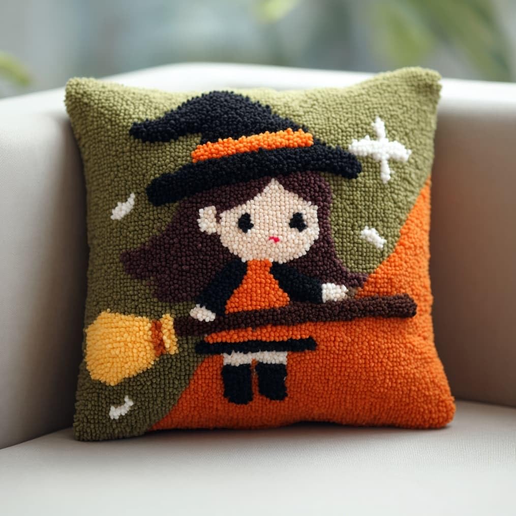 AxiangziK Beginners DIY Crochet Pillow Kit,Witch Halloween