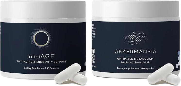 InfiniWell Longevity Protocol InfiniAge Cellular Health Supplement 30 Capsules + Akkermansia Muciniphila Probiotic 60 Capsules Support Healthy Aging, Gut Health & Mitochondrial Function