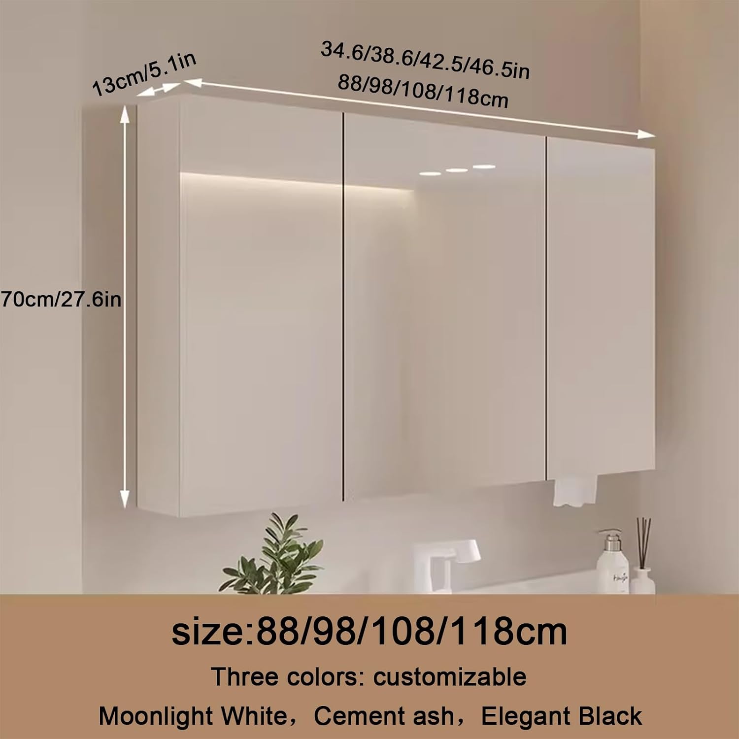 Modern LED Bathroom Mirror Cabinet with Anti Fog Dimmable Light and Storage Shelf Wall Mounted 30.7x27.6in,B-W98*H70cm/W38.6*H27.6in