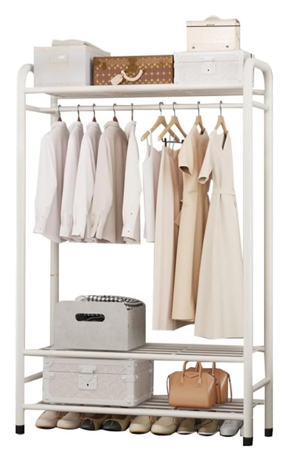 Portemanteau autonome avec rangement chaussures 2 niveaux et meuble d'entrée blanc 3 étages