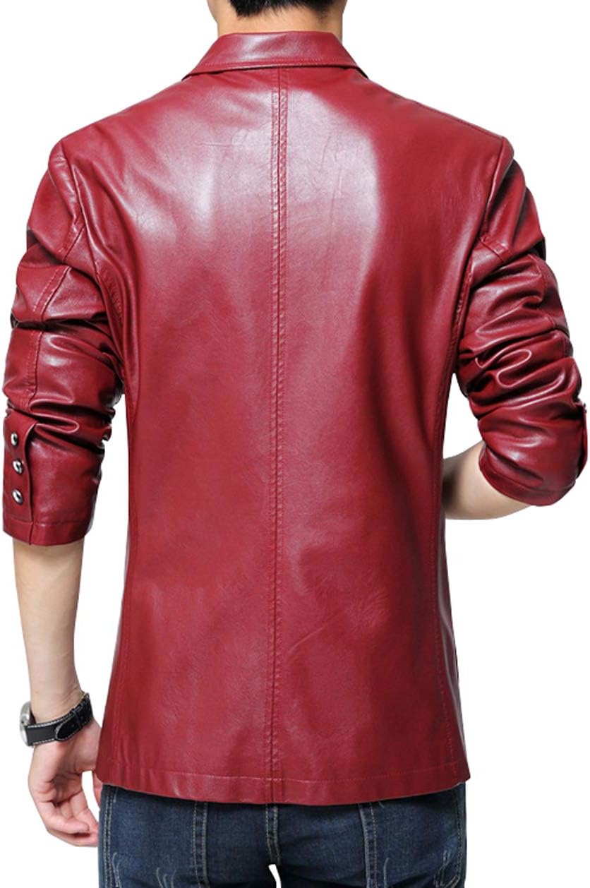 chouyatou Men's Stylish 2 Button Faux Leather Suit Blazer Jacket Sport Coat