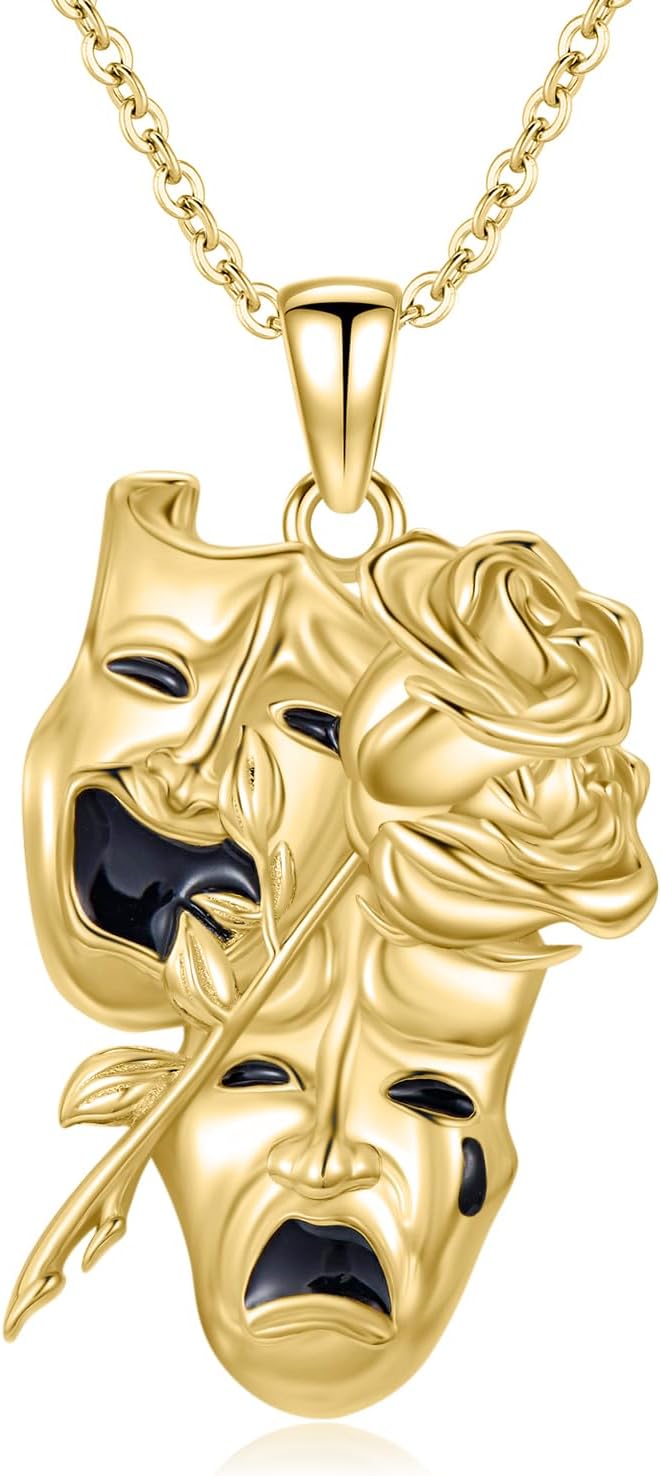 Tragedy Comedy Mask Necklace 925 Sterling Silver Masks for Drama Theater Pendant Face Jewelry for Women