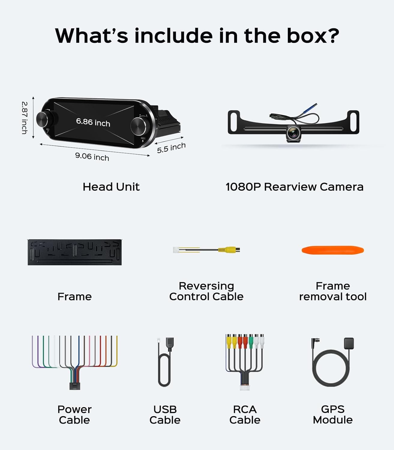 6.86" Single Din Touchscreen Car Radio Wireless CarPlay/Wired Android Auto, 1280 * 480 QLED Car Stereo 2+64G with Bluetooth AM/FM (with Backup Camera)