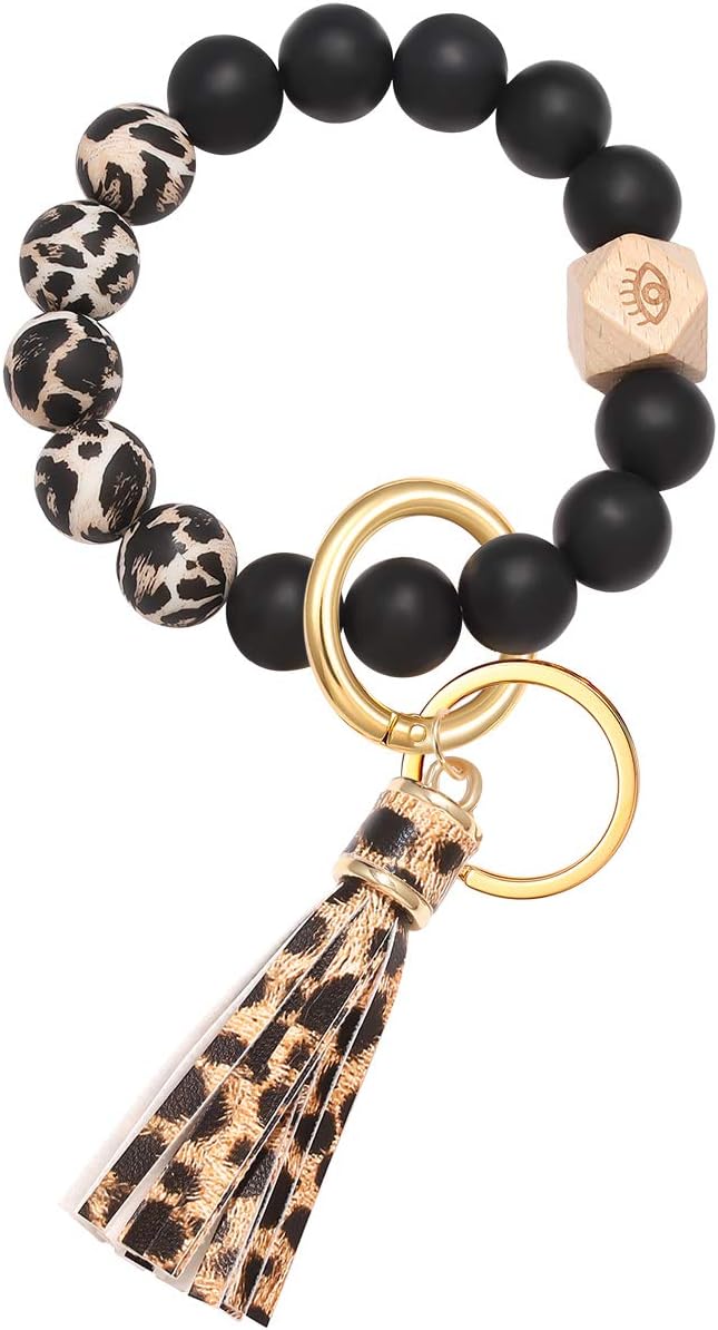 boderier Silicone Bracelet Keychain Wristlet Bangle Keyring Portable House Car Keys Ring Holder W/Tassel