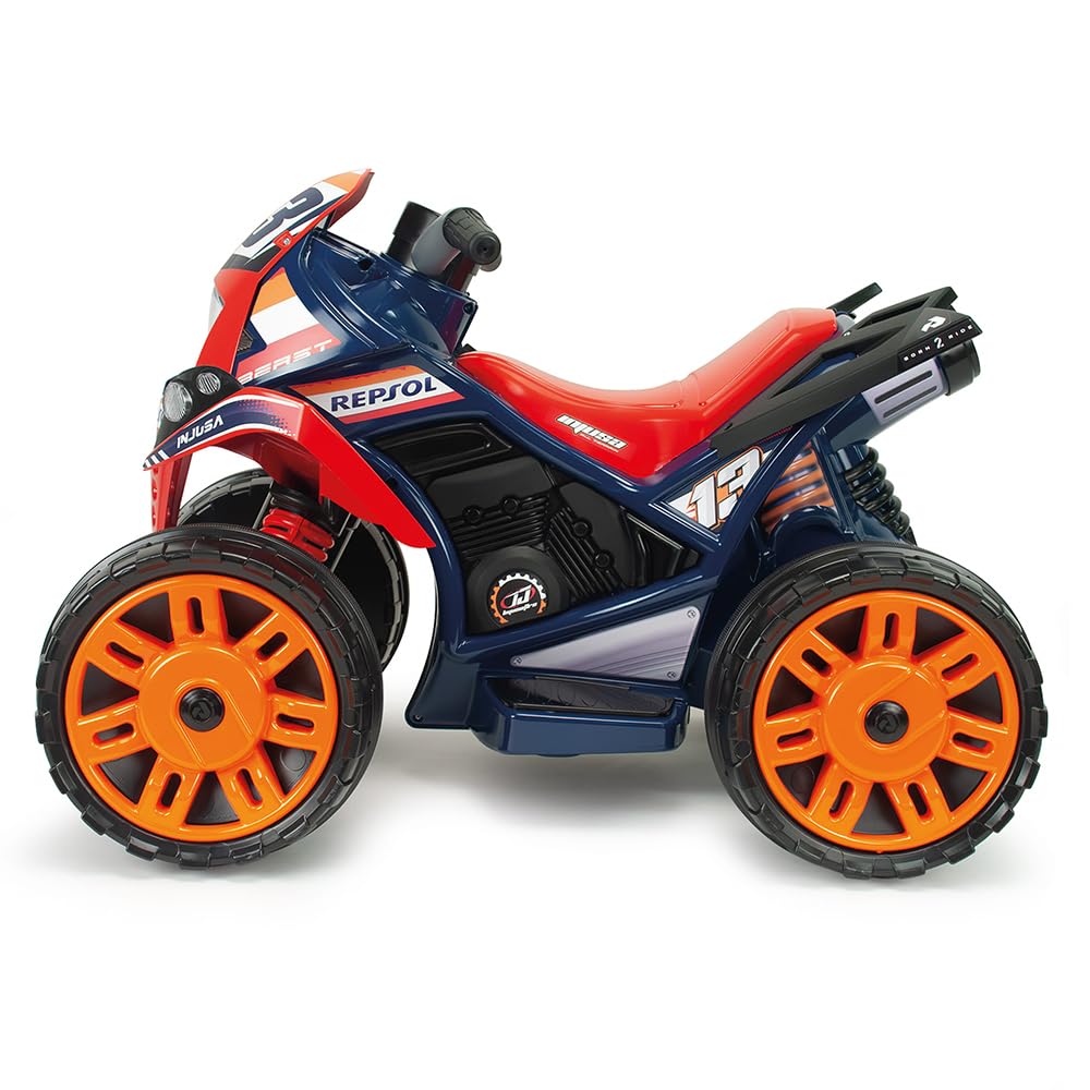 Quad Electrique Enfants 2 a 4 Ans The Beast Repsol 12V Pedale Accelerateur Marche Arriere Roues Larges Jouet Garcon Bleu Batterie Incluse Cadeau Exterieur Conduite INJUSA