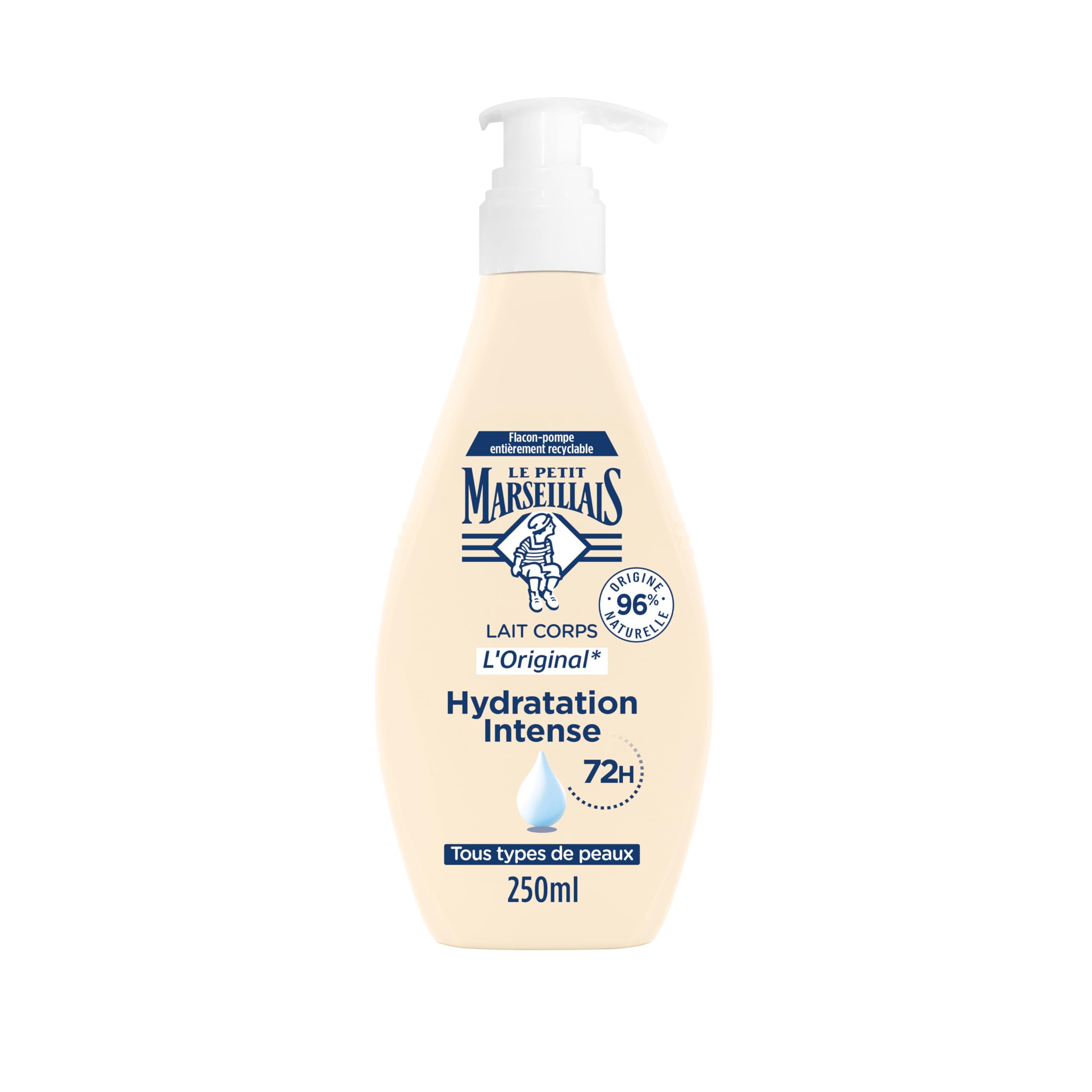 Le Pe Marseillais L'Original Body Milk (250 ml Pump Bottle) - Body Care Intensive Moisture 72h - Moisturiser Body with 96% Natural Ingredients
