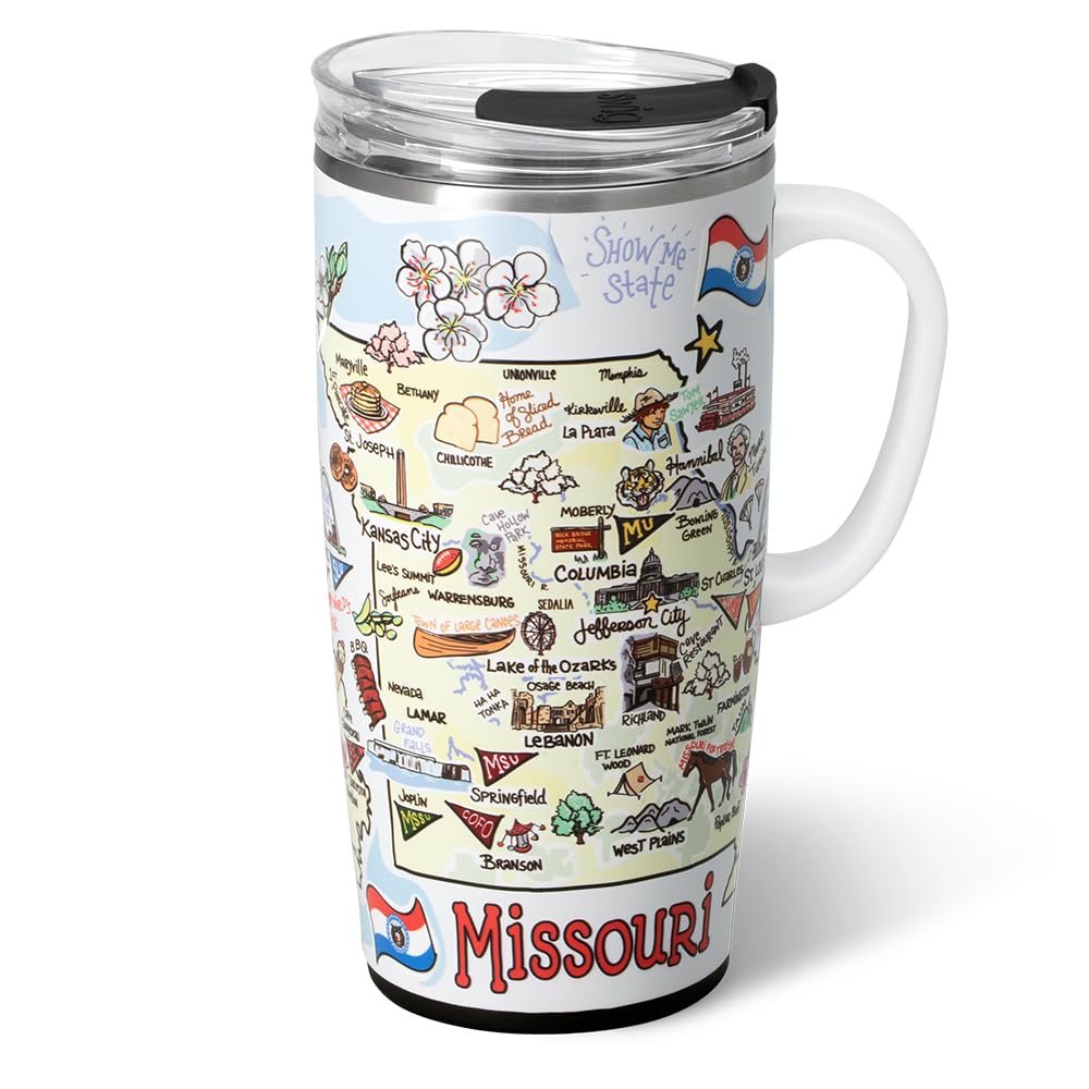 Swig Life 22oz Travel Mug, Insulated Tumbler with Handle and Lid, Travel Coffee Mug, Cup Holder Friendly, Stainless Steel 22 oz Tumbler, Reusable Insulated with Lid (Missouri)