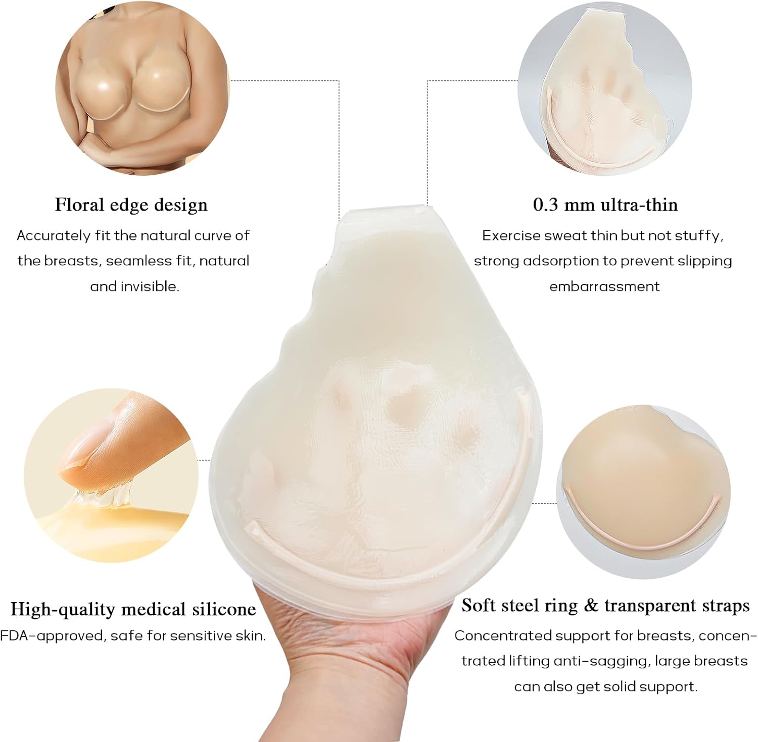 Invisible Lift Sticky Bra for Large Breasts - Women's Seamless Backless Strapless Push Up Adhesive Silicone Bra - Image 3