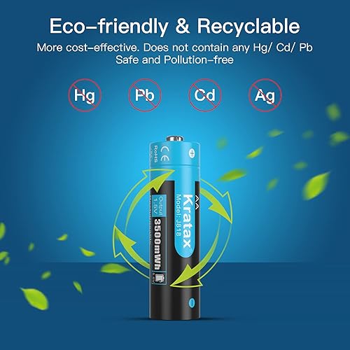 Miniatura 7 de Kratax Baterías recargables AA de 3500 mWh de alta capacidad, doble A, batería de litio de 1.5 V, salida de voltaje constante, 1600 ciclos, para