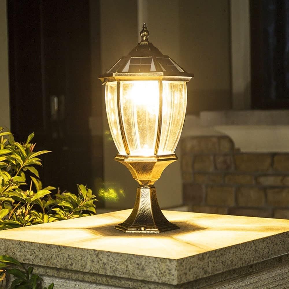 Vintage Solar LED Solar Pfostenleuchten Im Freien Wasserdichte Garten Landschaft Säulenlampe Außen Deck Zaun Säulenlicht(Zwart)
