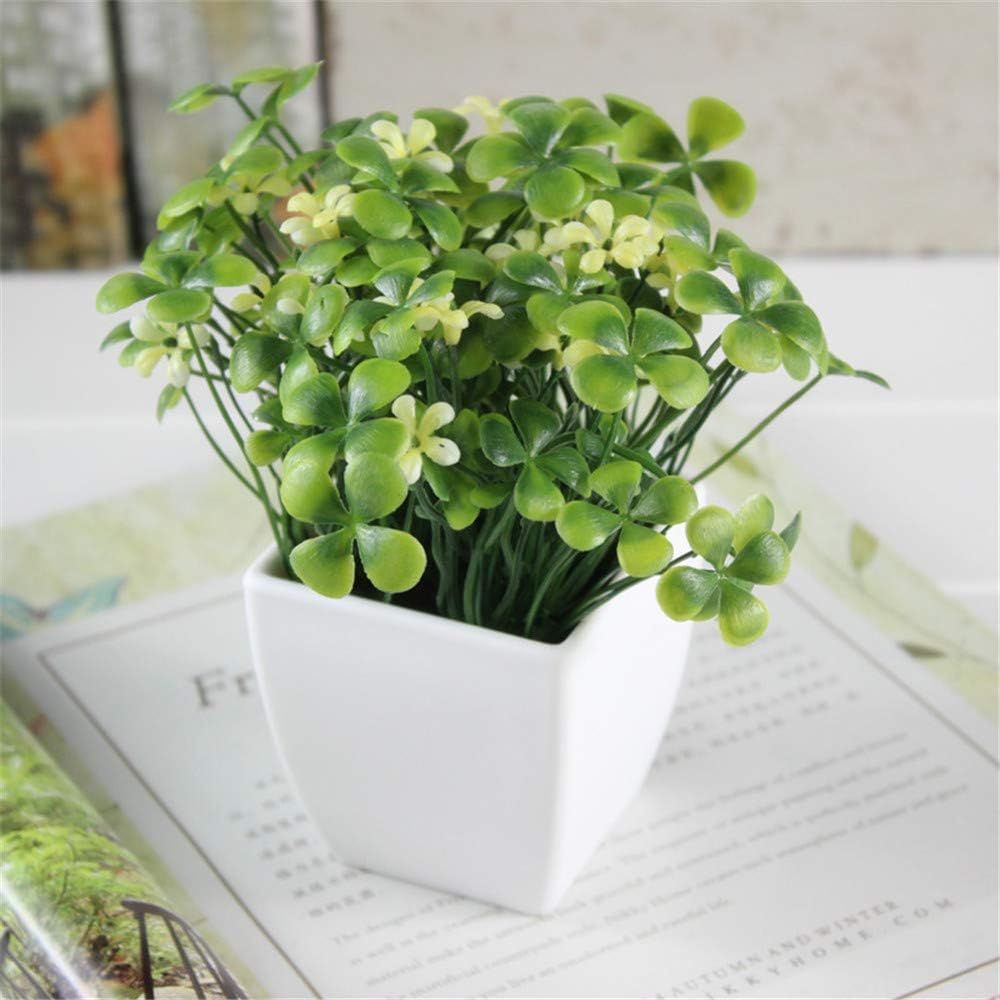 Small Square Four-Leaf Clover + Flower (Yellow) Modern Potted Green Artificial Succulent Flower Pot, Artificial Mini Potted Plant Home Decoration