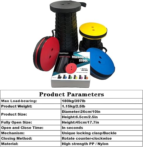 Miniatura 7 de Hesanzol taburete telescópico portátil, 2 generación retráctil taburete para acampar, jardín, pesca, senderismo, viajes, barbacoa, capacidad de