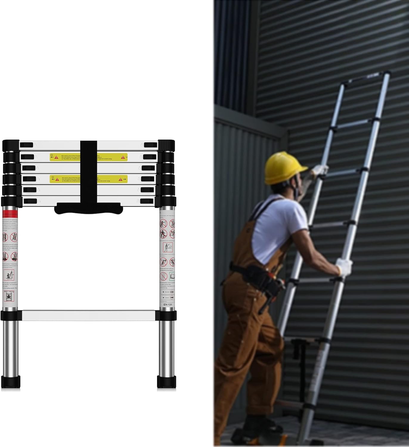 Telescoping Ladder, Extension Folding Ladder, SDOER Collapsible Portable Small Anti-Slip Ladder for RV, Pull Down Attic, Roof, Aluminum (6.5 Ft) - - 