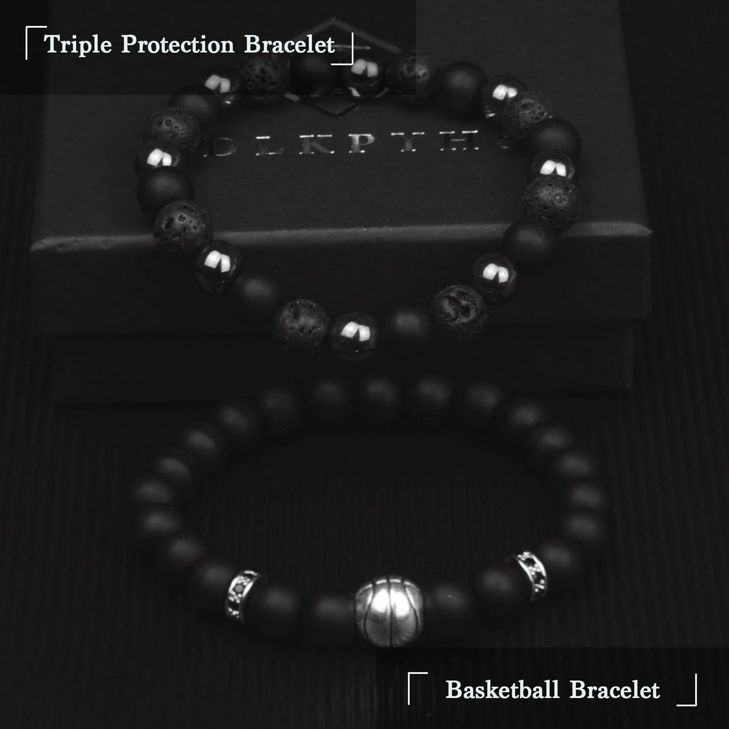 Black Obsidian Bracelet for Men - Black Tourmaline Beaded Bracelets - Mens Bracelet Set 8MM Black Onyx Hematite Lava Stone Beads Triple Protection Bracelet for Men Women Gifts - Image 5