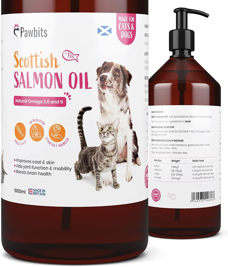 1 Litre Scottish Salmon Oil For Cats & Dogs - Natural Omega 3+6+9, Healthy Coat & Immune System Fish Oil