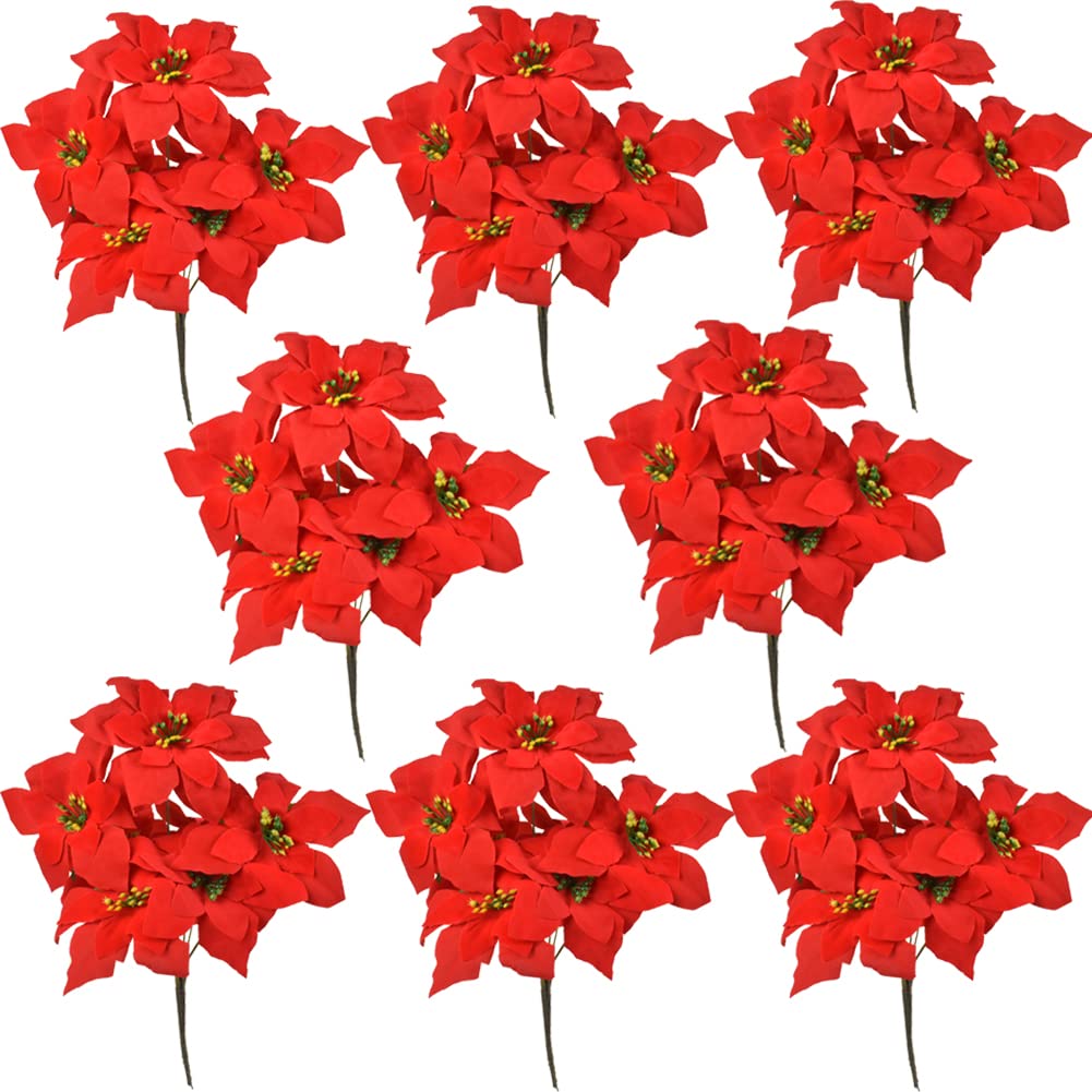WISTART 8 Pack Christmas Artificial Poinsettia Flowers Silk Poinsettia