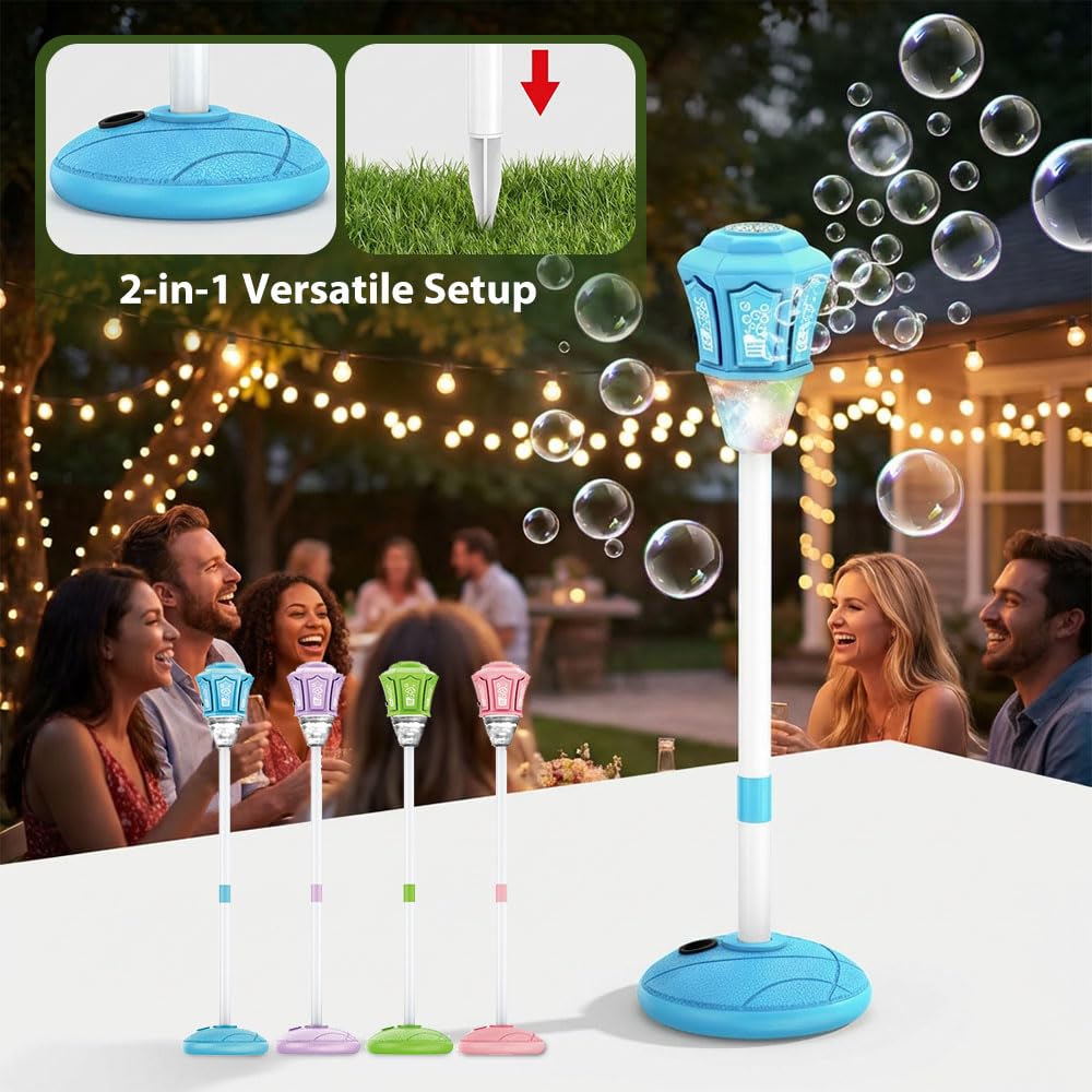 Máquina automática de burbujas con luces y música, soplador de altura ajustable, control remoto para fiestas, cumpleaños, bodas y eventos al aire libre