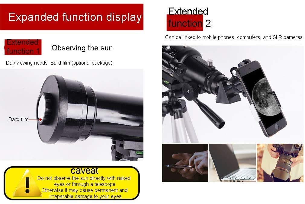 Telescopio monocular Telescopios Alta Potencia para Adultos Niños Astronomía Principiantes Telescopios astronómicos 70 mm con trípode Telescopio Refractor y Bolsa Transporte Telescopio Viaje Binocu