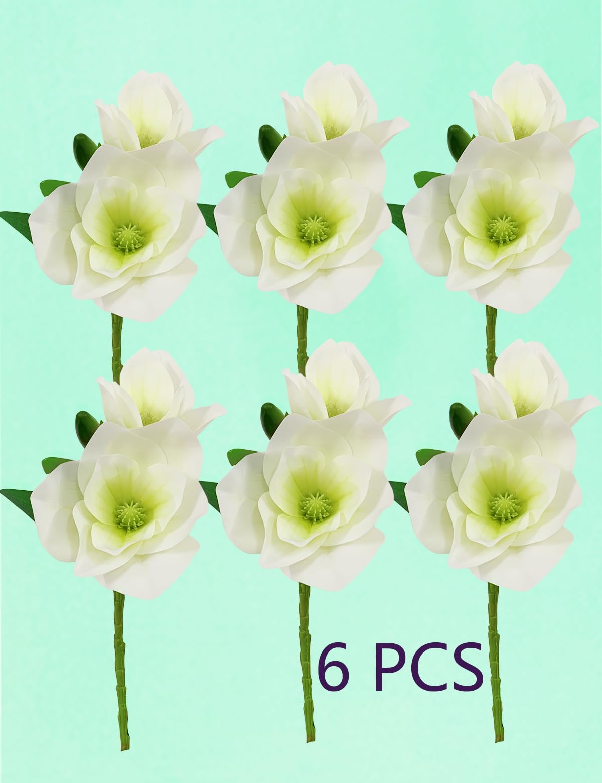 cosybeau Artificial White Magnolia Flowers, 12Heads Short Magnolia Stems Realistic Soft Plastic Flower for Wedding Bouquet, Home,Hotel Decor
