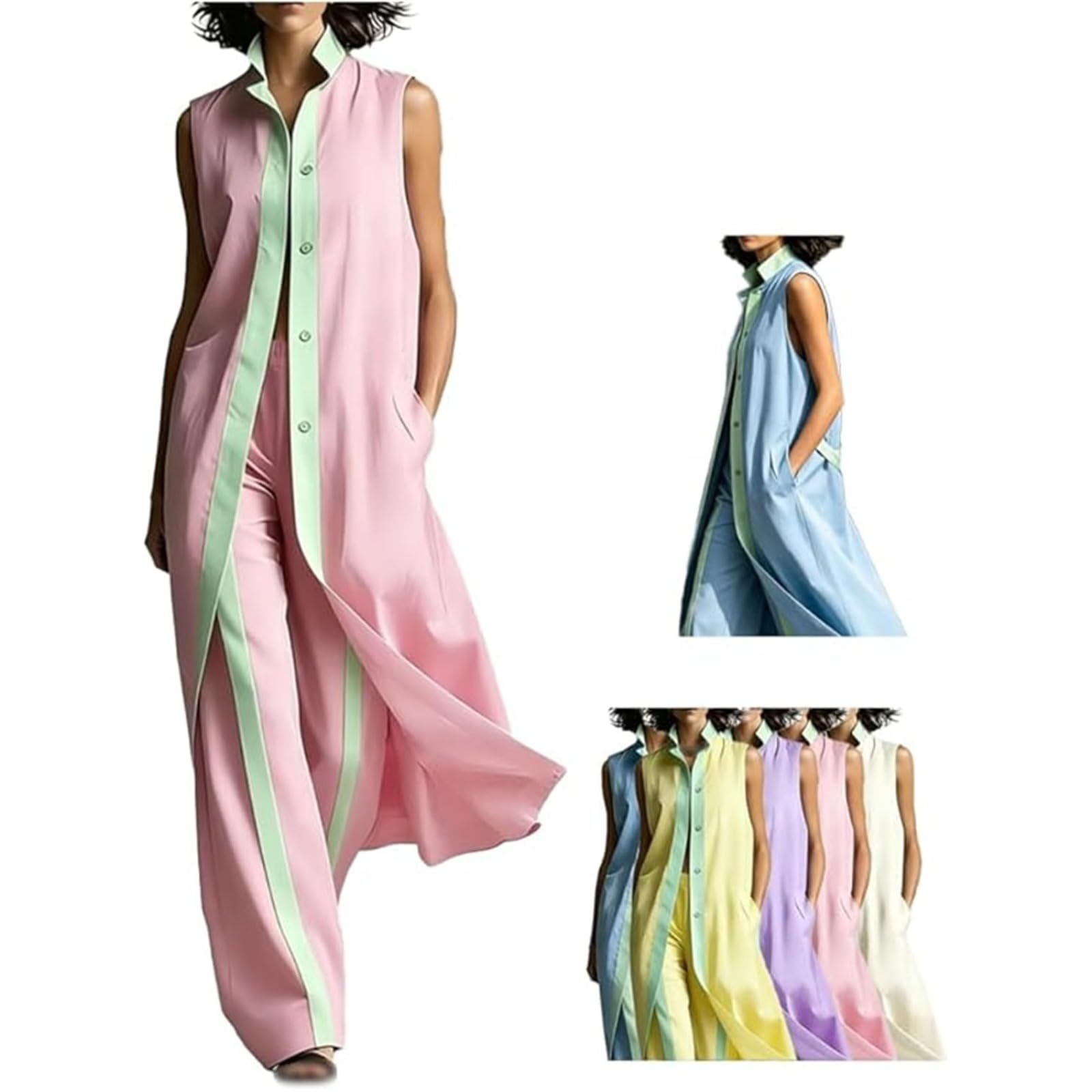 Conjunto de 2 piezas para mujer con sofisticado cuello alto y botones 7