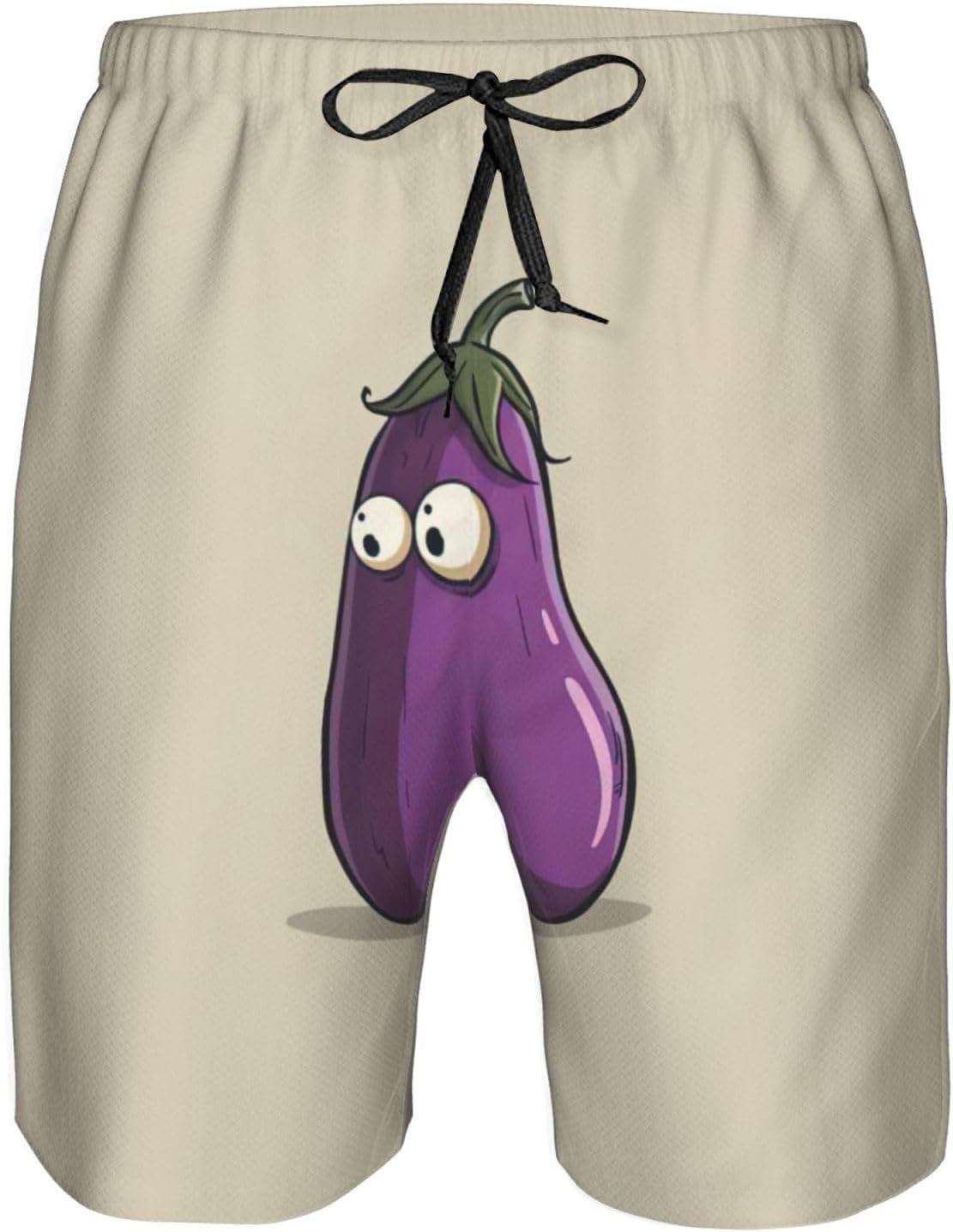 Cartoon Eggplant Print Men's Quick-Drying Shorts Casual Beach Pants Stretch Waist Shorts and Pockets