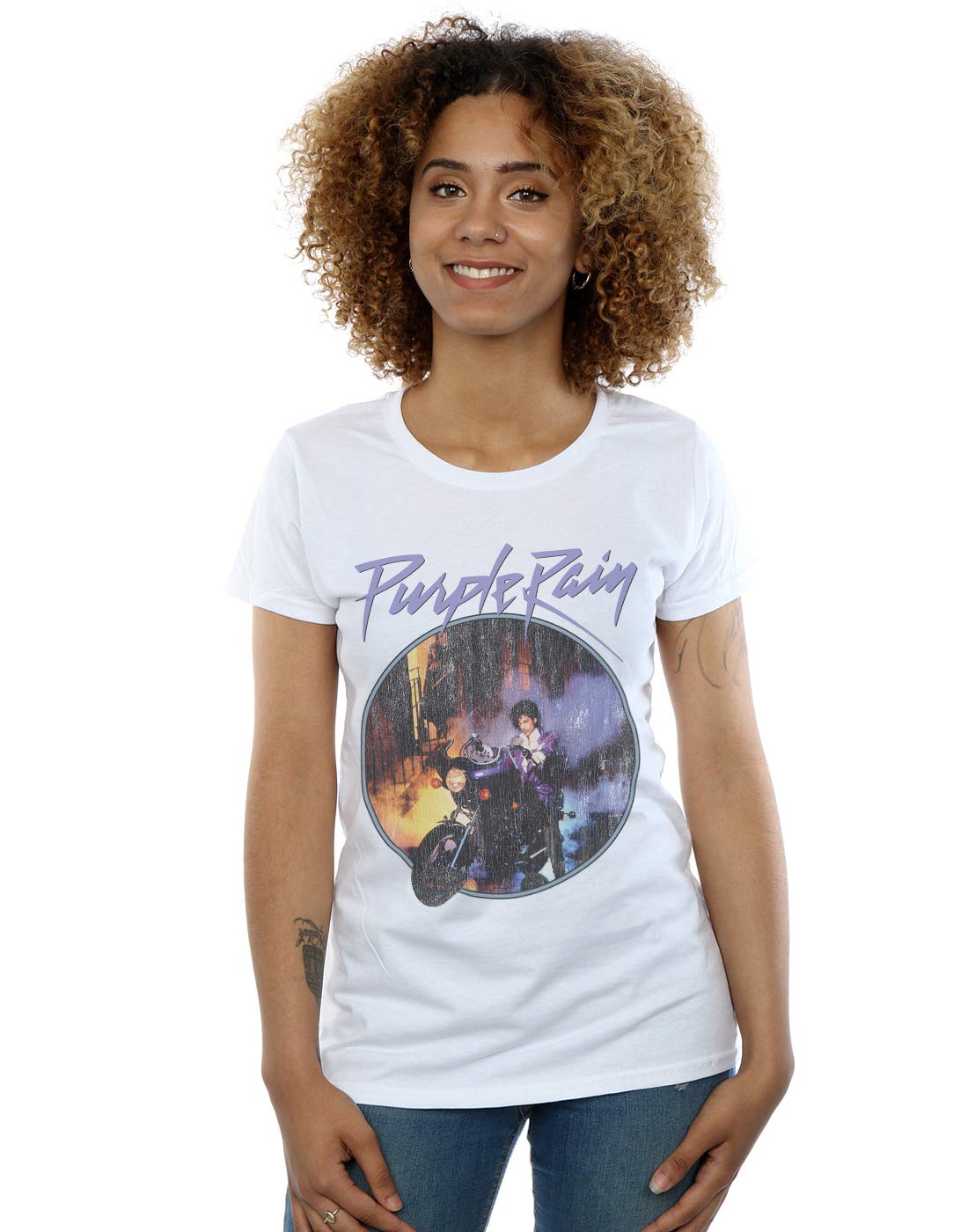 Absolute Cult Women's White Prince Purple Rain Distressed T-Shirt XX-Large