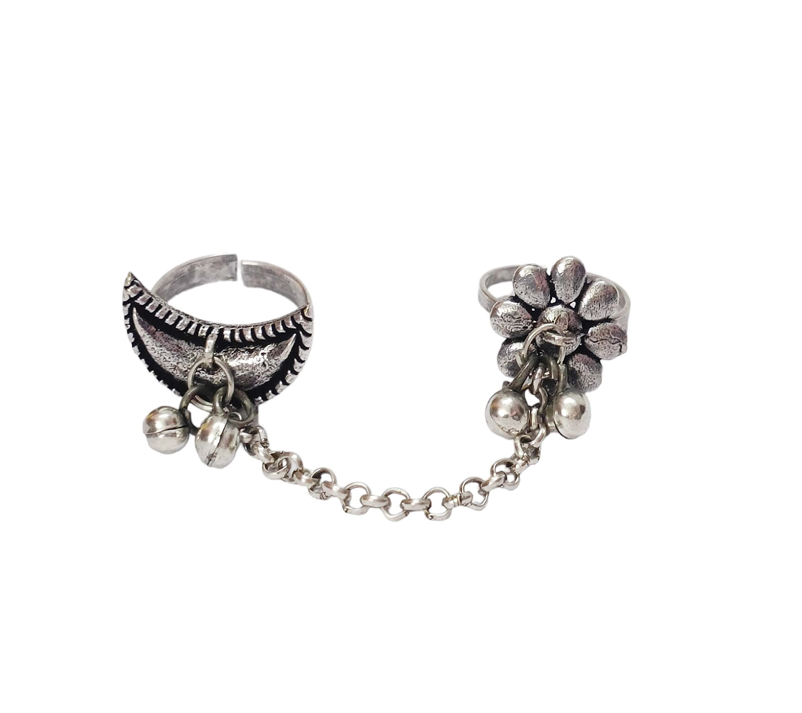 Total Fashion Boho/Trible Style Statement Silver Oxidised Double Finger Ring for Women and Girls (B08GSTX71K) Amazon Price History, Amazon Price Tracker