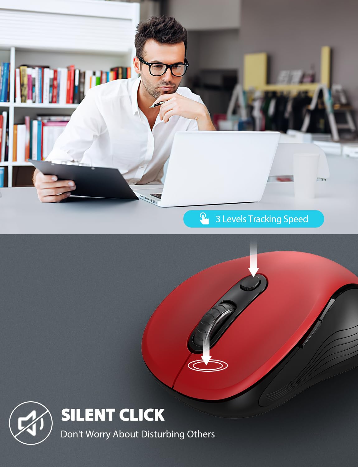 Trueque Bezprzewodowa mysz do laptopa, ergonomiczna mysz komputerowa 2,4 GHz z przyciskami do tyłu i do przodu, 3 regulowane poziomy DPI, 6 przycisków, optyczne myszy bezprzewodowe USB do komputera z