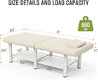Vista 2 de Folding Stationary Massage Table with Backrest and Storage Space, 6 Round Legs Metal Frame PU Leather, 30.5'' Wide × 75'' Long for Treatment Table