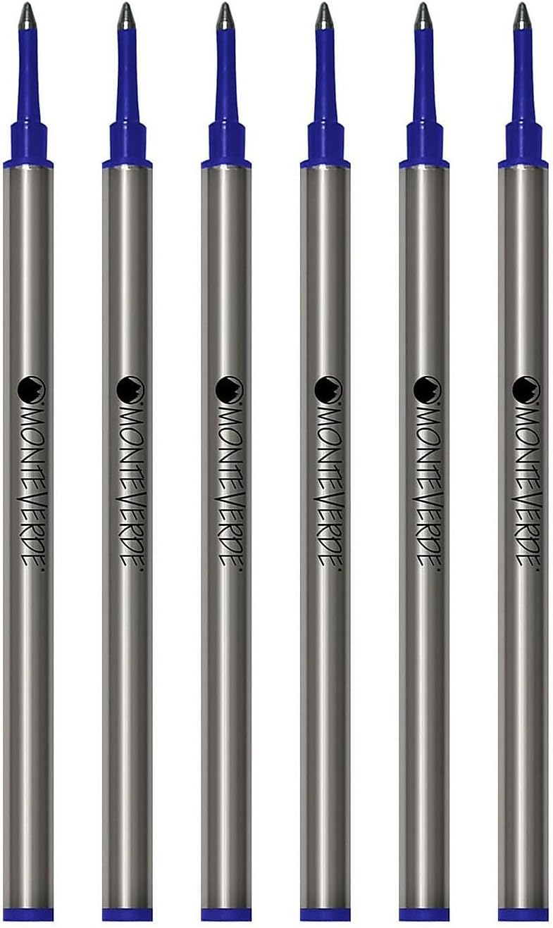 Monteverde USA Rollerball Refills (Metal Tube) to Fit Most of the World’s Finest Rollerball Pens, Broad Point, Blue Ink, 6-Pack – Vibrant Ink for Elegant Writing